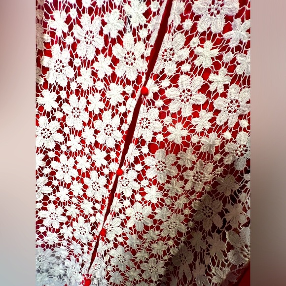 Lauren Conrad Red blouse with ivory crochet back - Picture 3 of 4